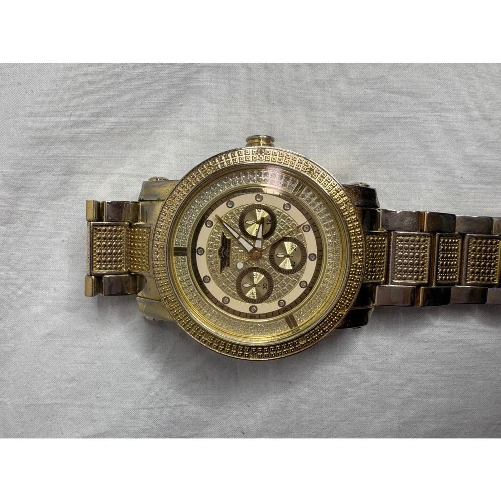 King Master Men's Gold Tone Stainless Steel Watch Genuine Diamond Accents